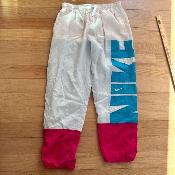 Nike Retro Color Block Track Pants White Blue Pink Joggers Windbreaker Large - Picture 3 of 7